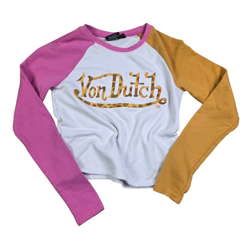 Von Dutch Women’s Cropped Colorblock Raglan Logo sweater pink Yellow M